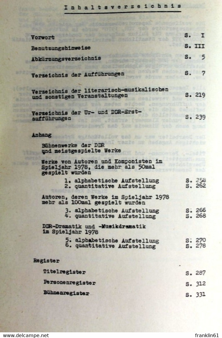 Wer Spielte Was? Spieljahr 1978. Bühnenrepertoire Der DDR - Théâtre & Danse