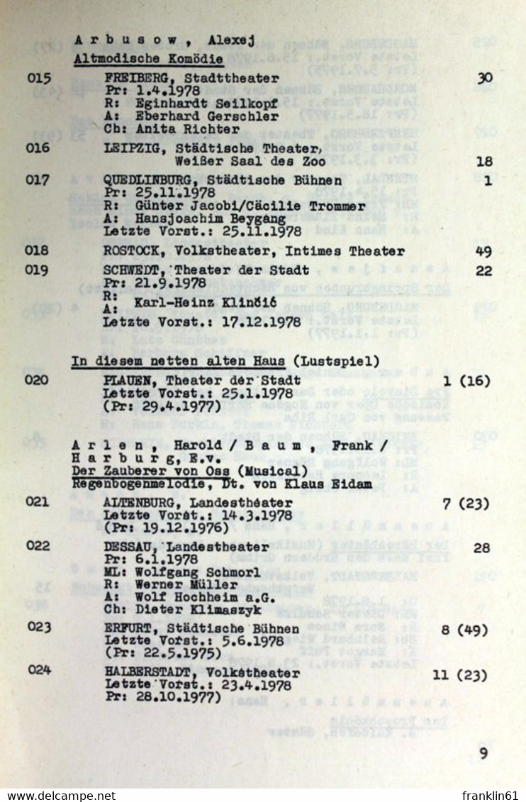 Wer Spielte Was? Spieljahr 1978. Bühnenrepertoire Der DDR - Theatre & Dance
