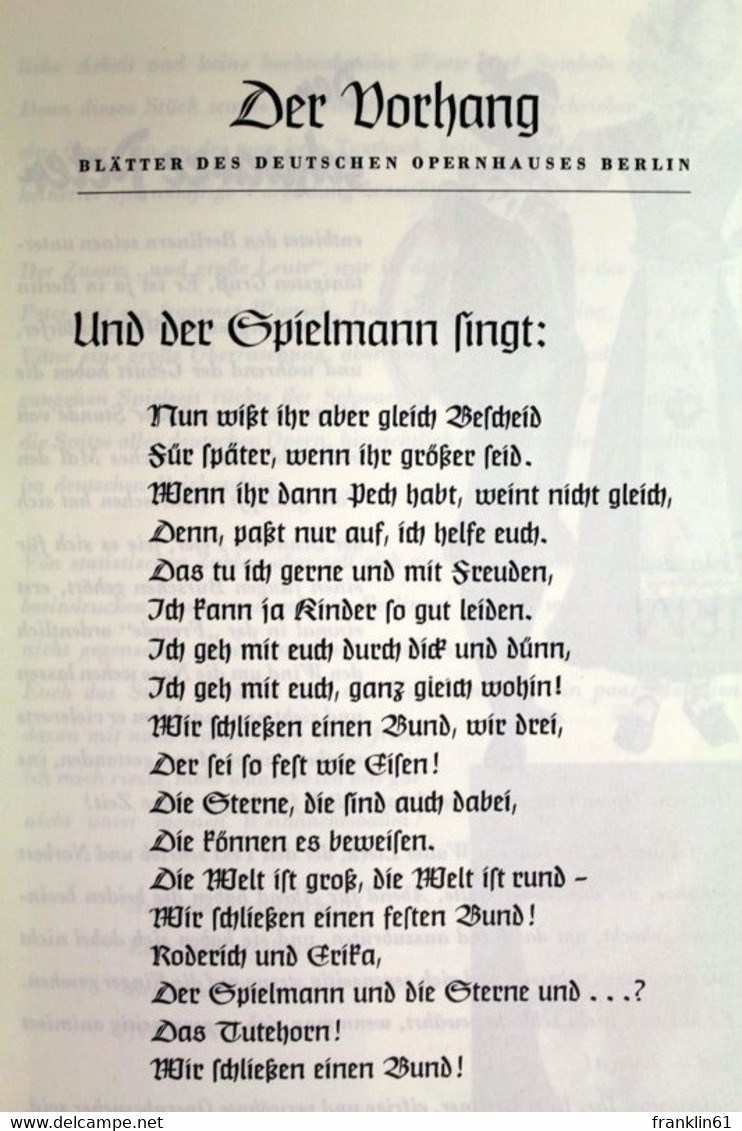 Deutsches Opernhaus Berlin. Der Vorhang. Schwarzer Peter. Eine Oper Für Kleine Und Große Leute. - Theater & Tanz