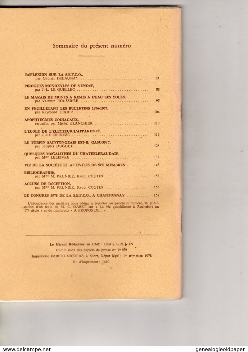 86-85-79-17-16-SOCIETE ETUDES FOLKLORIQUES CENTRE OUEST- MARS 1978-PIROGUE VENDEE-GOUBLENEZE-CHATELLERAULT REVUE SUBIET - Poitou-Charentes