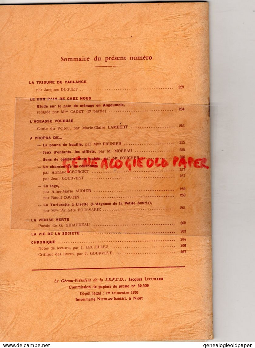 86-85-79-17-16-SOCIETE ETUDES FOLKLORIQUES CENTRE OUEST- MARS 1970-PAIN ANGOULEME-SIFFLETS JEUX ENFANT- REVUE SUBIET - Poitou-Charentes