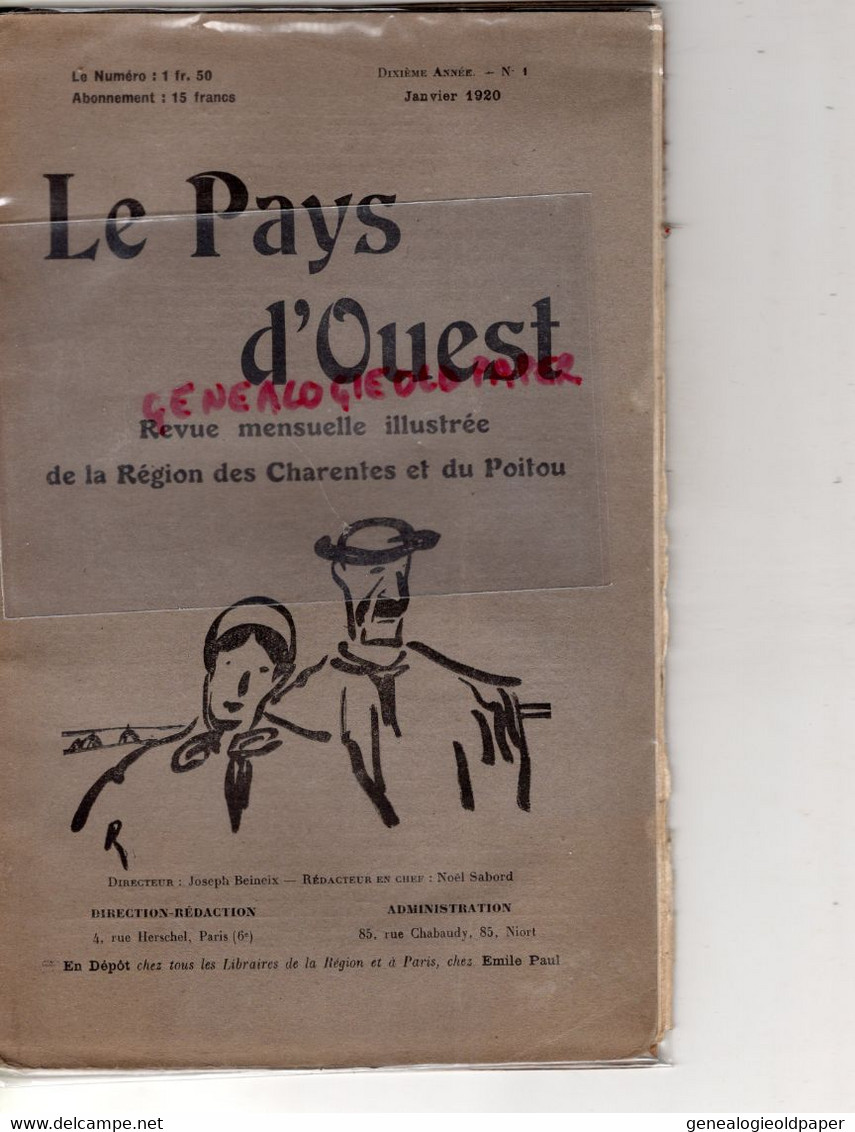 86-85-79-17-16-RARE REVUE LE PAYS D' OUEST-CHARENTE POITOU-N° 1-JANVIER 1920-THOUARS-NOEL-GUERRE 3 REGIMENT INFANTERIE- - Poitou-Charentes