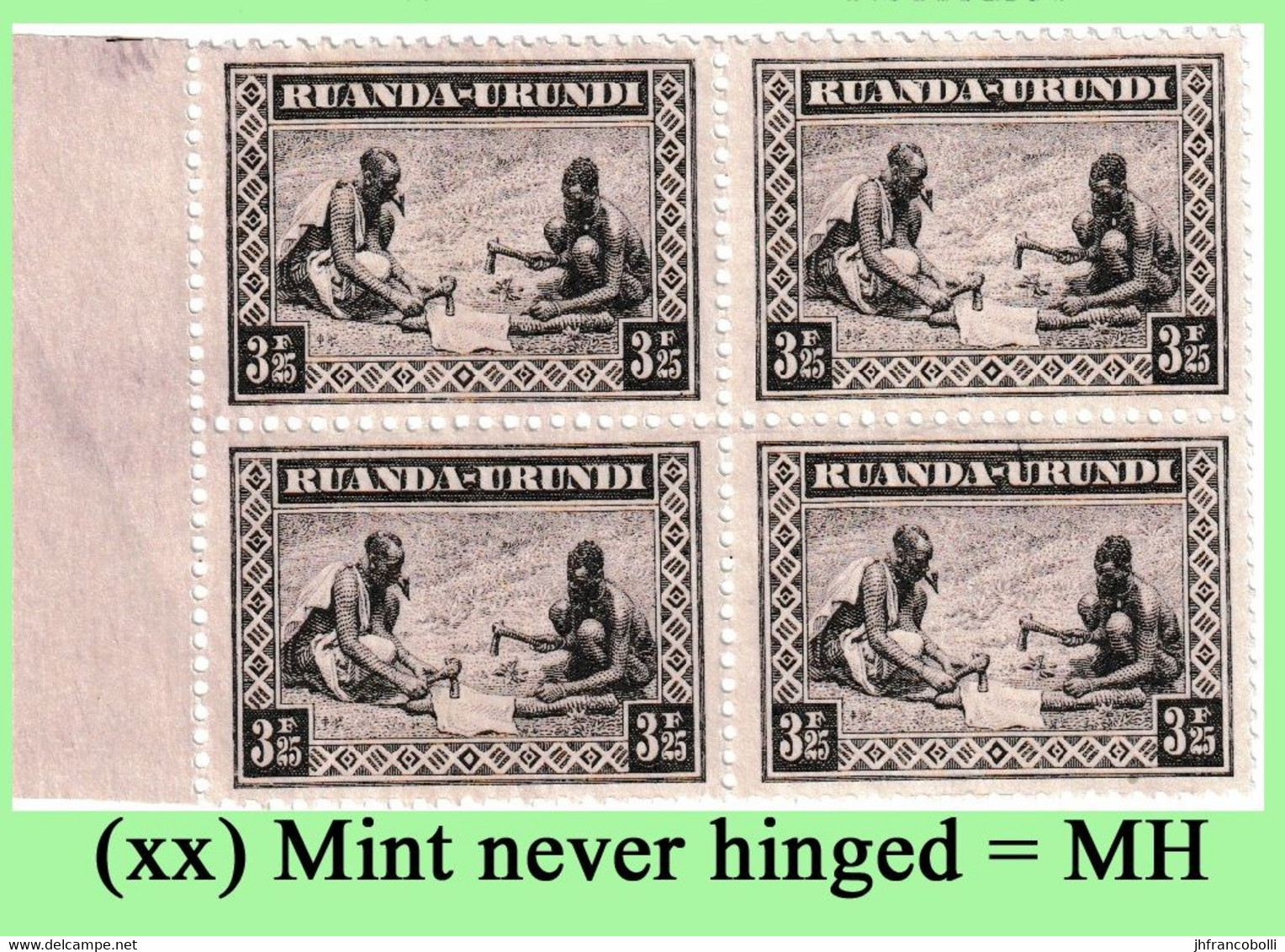 1931 ** RUANDA-URUNDI = RU 112 MNH ETHNIC SET CLOTH PREPARATION ( BLOCK X 4 STAMPS WITH ORIGINAL GUM ) - Neufs