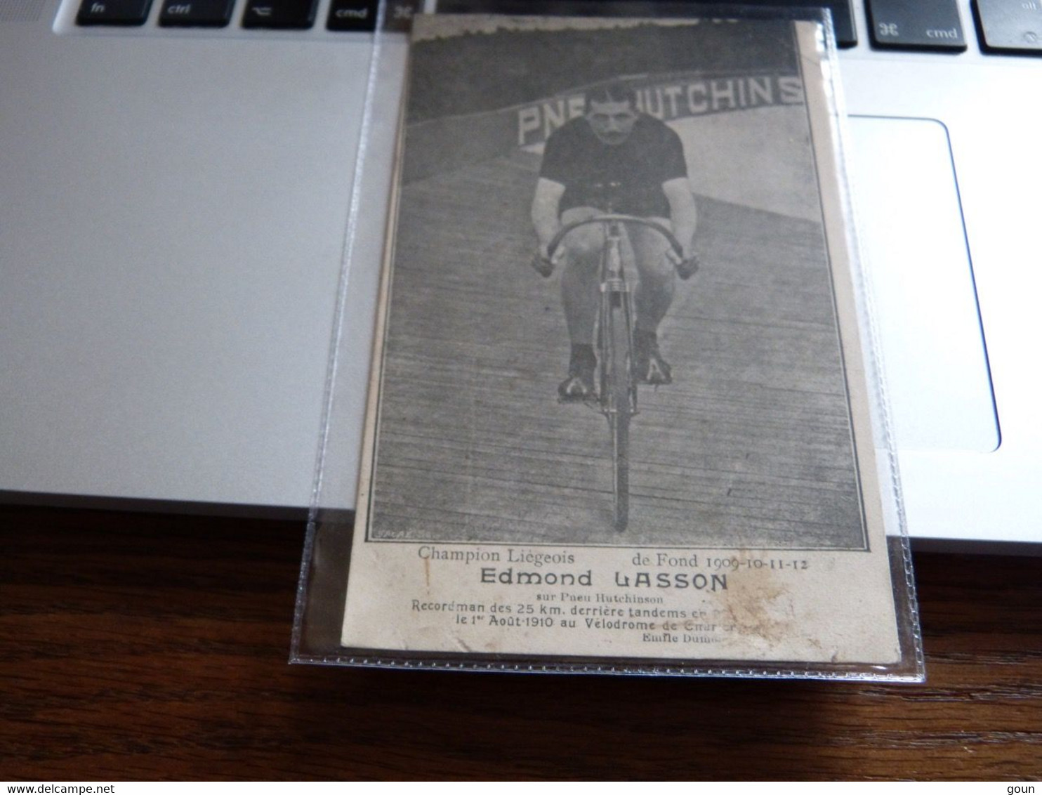 Carte Photo Edmond Lasson Cyclisme Liège Champion De Fond Recordman Au Vélodrome De Charleroi Pneu Hutchinson - Charleroi