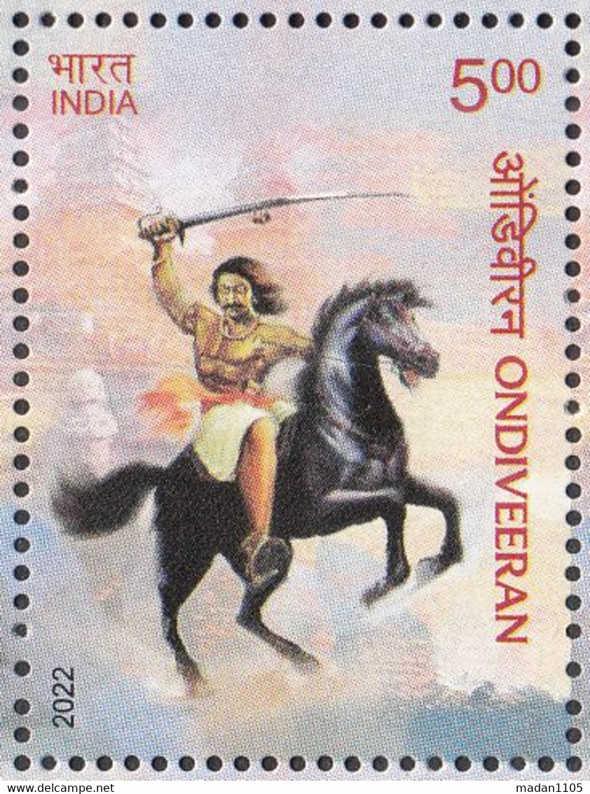 INDIA 2022  ONDIVEERAN, On Horseback, Fauna, , Freedom Fighter, MNH(**) - Nuevos