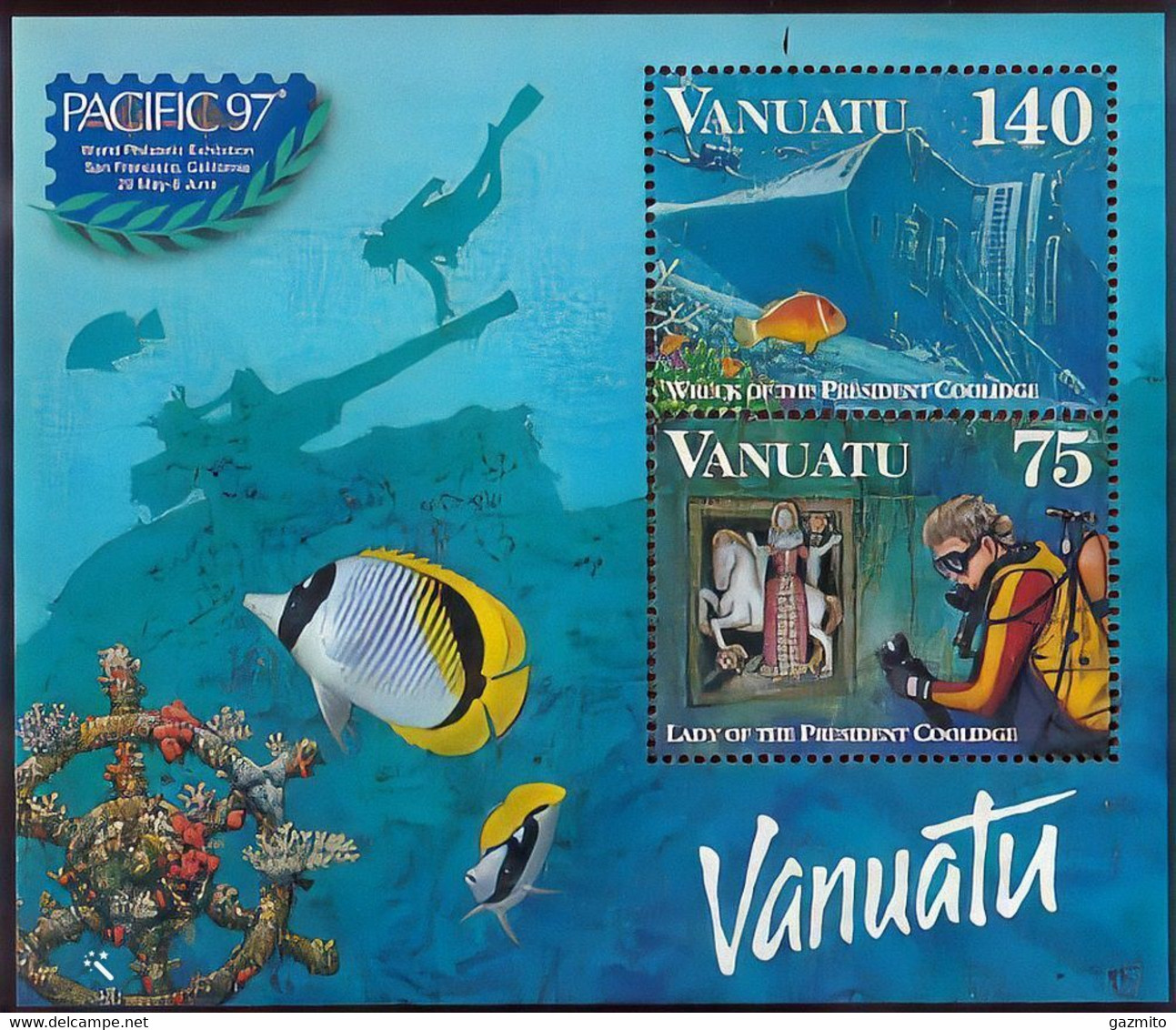 Vanuatu 1997, Philaexpo Pacific97, Fish, Boat, Diving, BF - Immersione