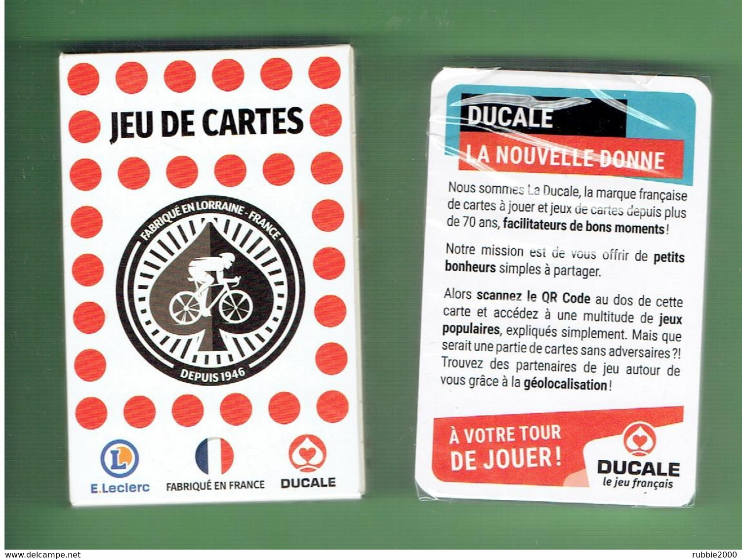 JEU 54 CARTES A JOUER TOUR DE FRANCE PUBLICITE E. LECLERC EDITION DUCALE FABRICATION FRANCAISE - 54 Cartes