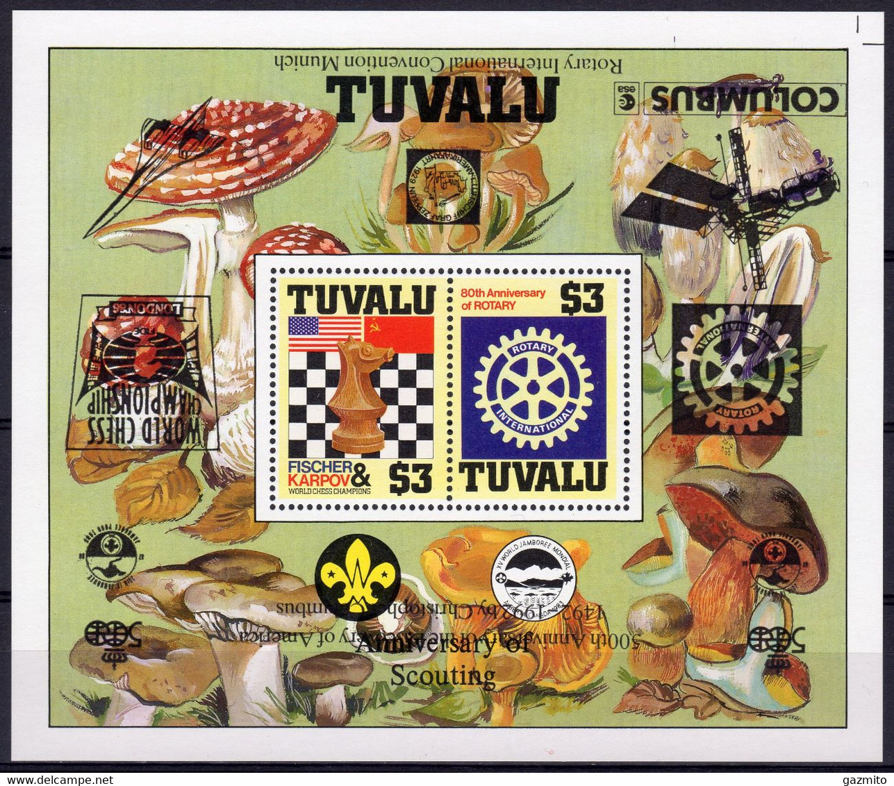 Tuvalu 1986, Mushrooms, Overp. Chess, Rotary, Scout, Space, Columbus, Concorde, ERROR, BF - Oceania