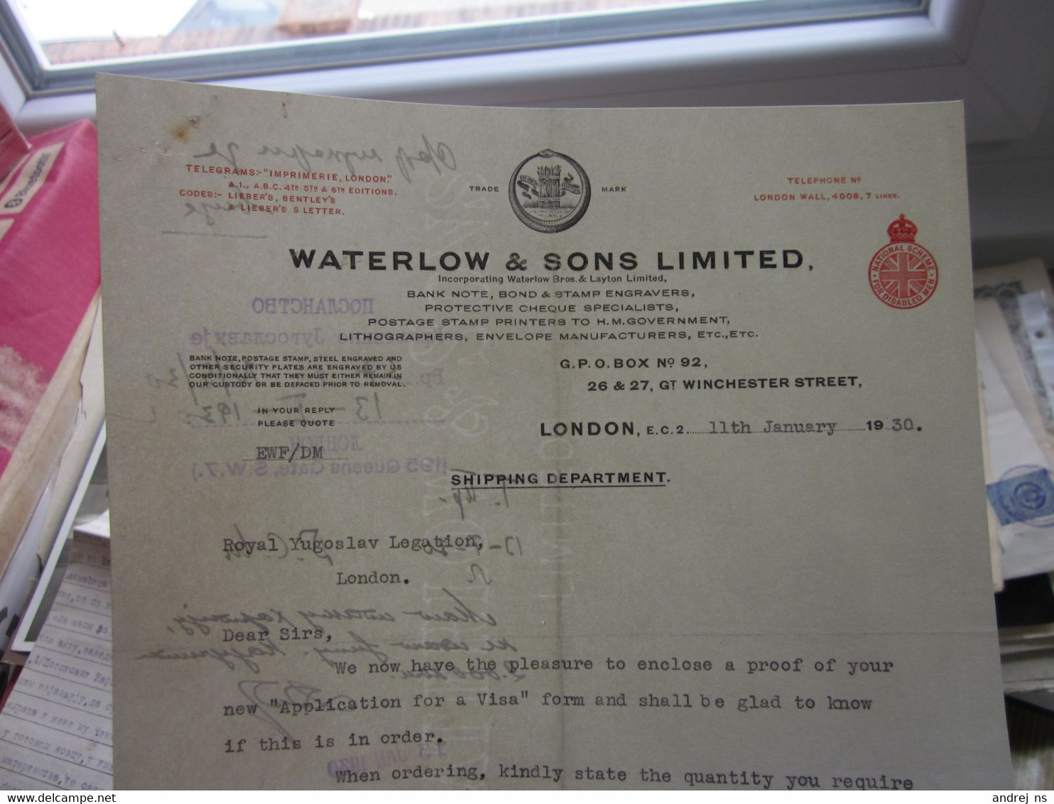 Waterlow Sons Limited London 1930 - Royaume-Uni