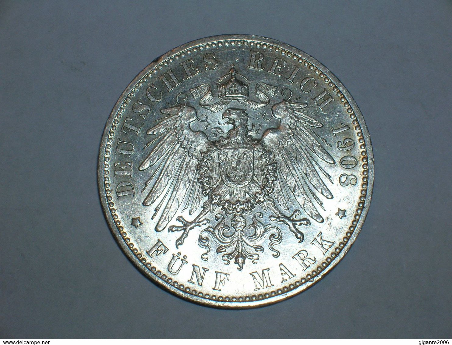 ALEMANIA/WURTTEMBERG 5 Marcos 1908  (RESTOS BRILLO SIN CIRCULAR) Plata (9240) - 2, 3 & 5 Mark Argent