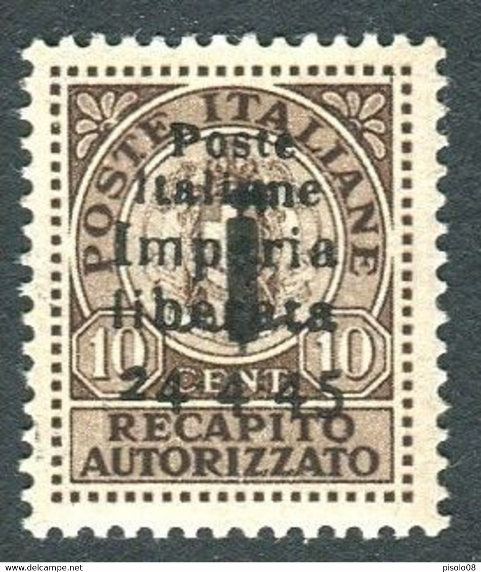 IMPERIA 1945 RECAPITO AUTORIZZATO SENZA ENTRAMBI I TRATTINI SASSONE N. 21C ** MNH - National Liberation Committee (CLN)