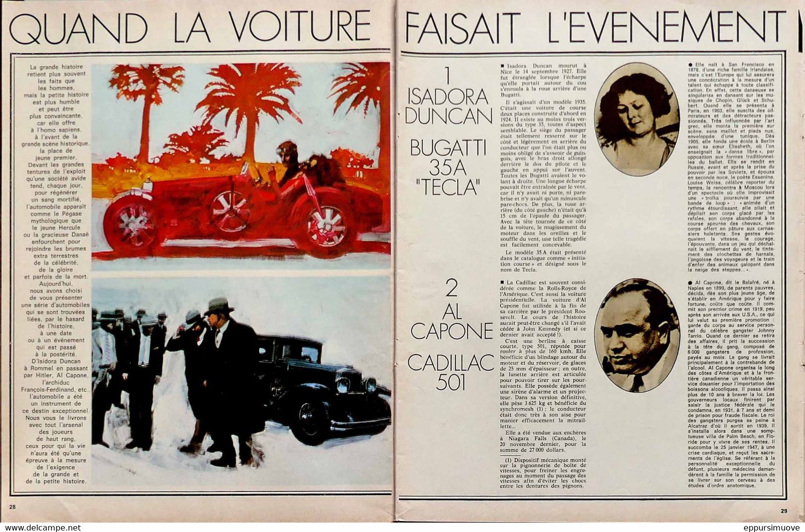 Article Papier 2 Pages ISADORA DUNCAN BUGATTI AL CAPONE CADILLAC  Janvier 1972 AM 308 - Non Classificati