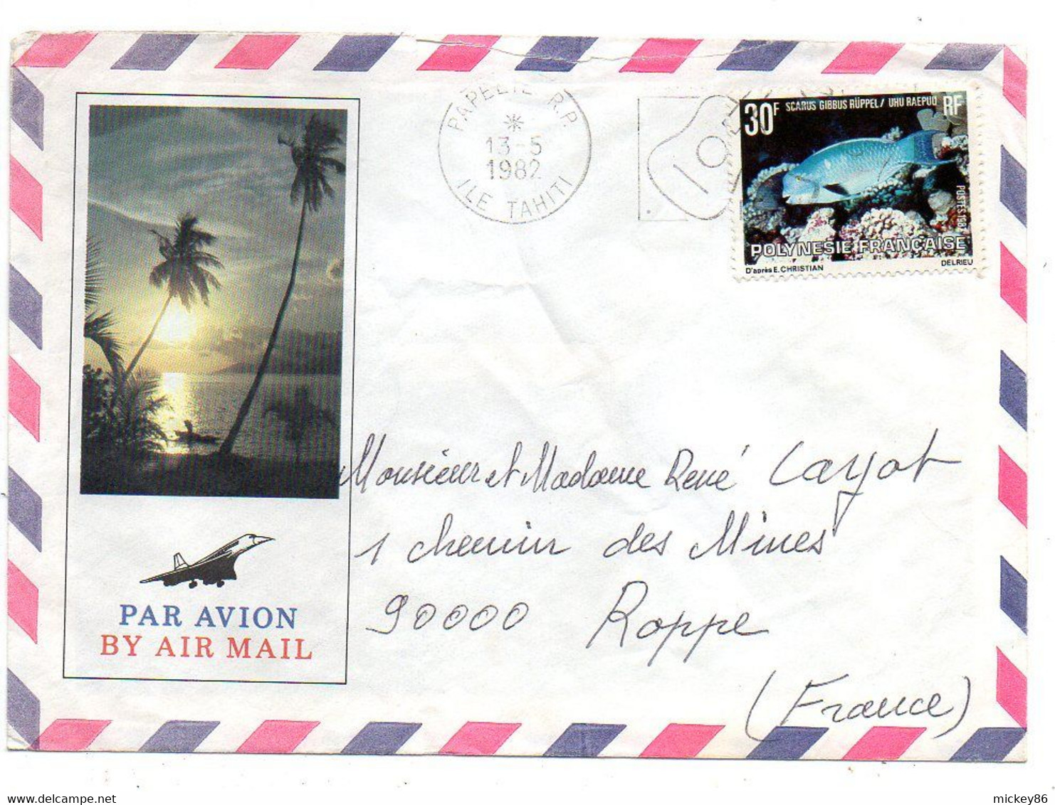 Polynésie Française--1982- Lettre Illustrée De PAPEETE  Pour ROPPE -90 ...tp  Poisson  Seul Sur Lettre..... ....à Saisir - Covers & Documents