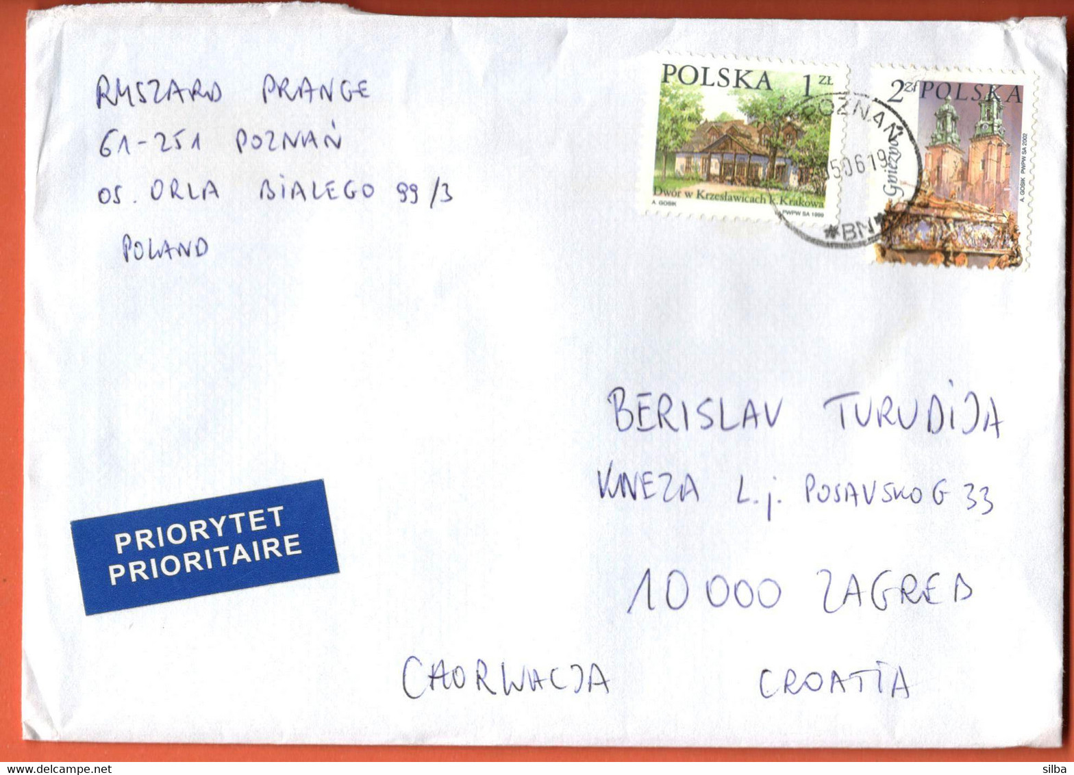 Poland Poznan 2006 / 1999 Polish Manor House Krzeslawice Krakow 1 ZL, 2002 Gniezno 2 ZL - Storia Postale