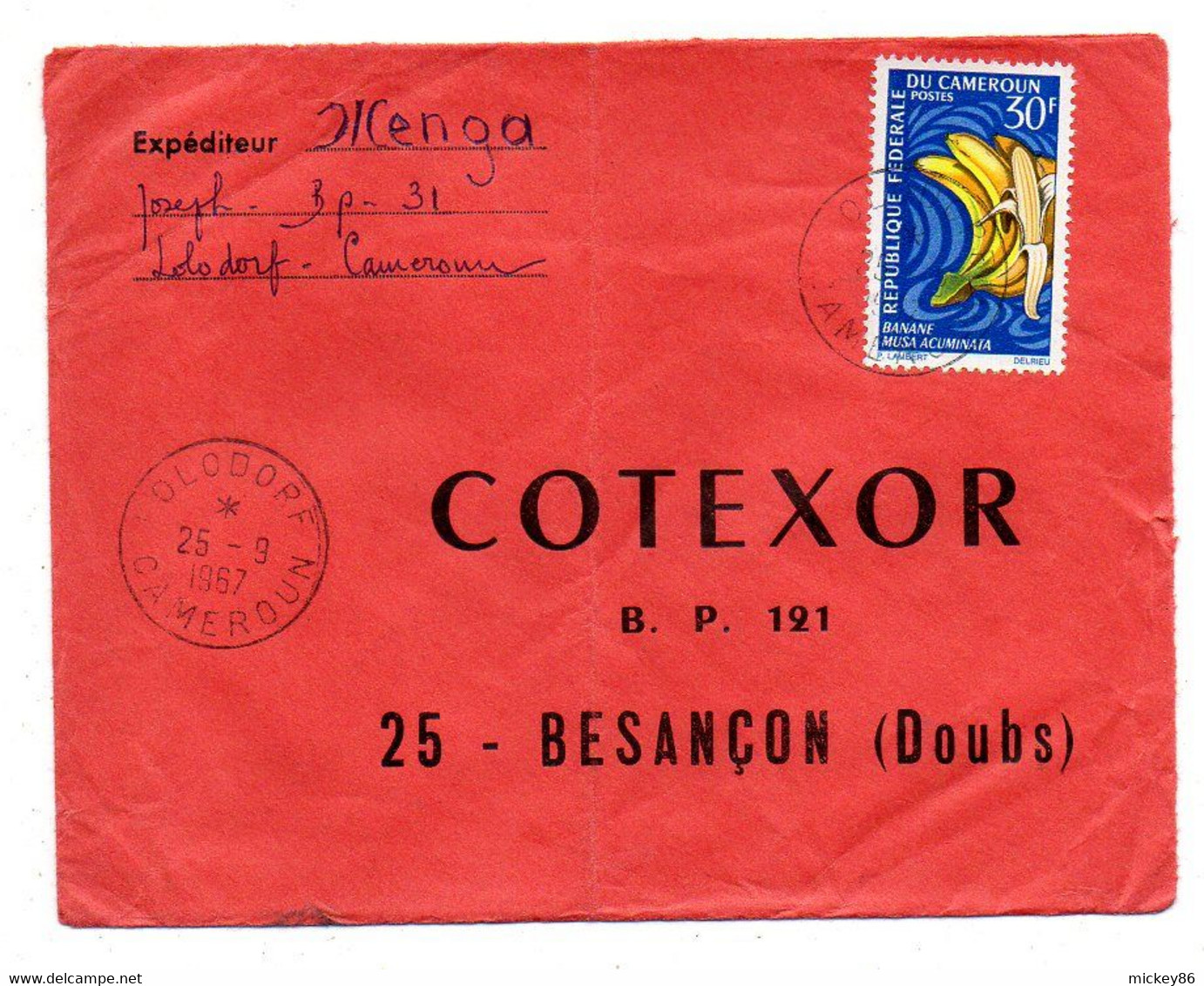 Cameroun-1967-lettre De  LOLODORF  Pour Besançon-25-- Tp ( Banane)  Seul  Sur Lettre......cachet  .....à Saisir - Kamerun (1960-...)
