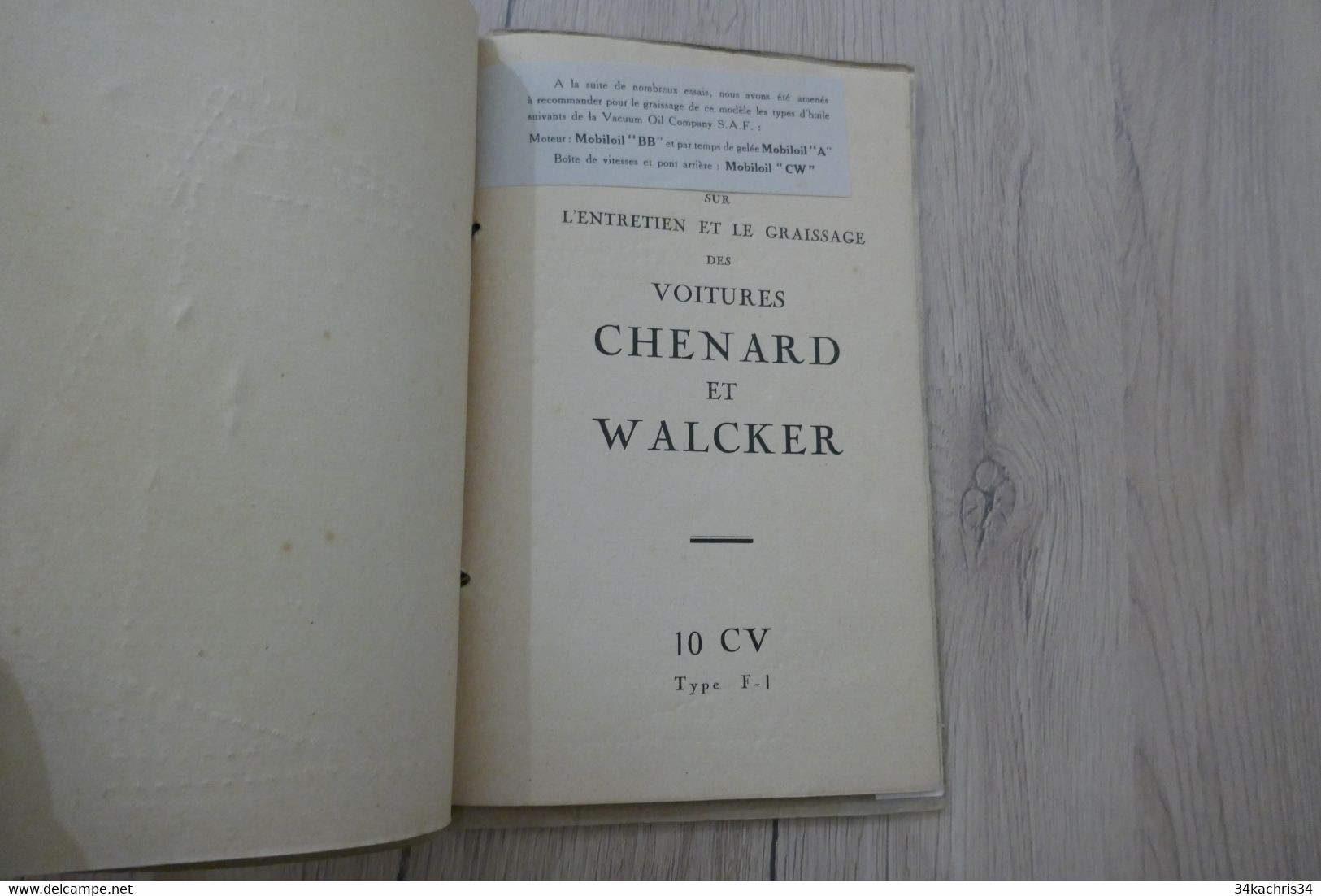 Notice De Graissage De 10 CV Type F 1  Chez Chenard Et Walcker 13 P - KFZ