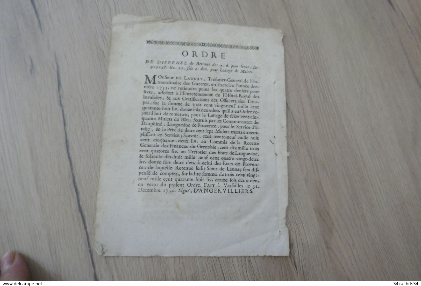 Ordonnance Du Roi Du 31/12/1734 Languedoc Provence Dauphiné Munitionnaire Armée D'Italie - Decrees & Laws