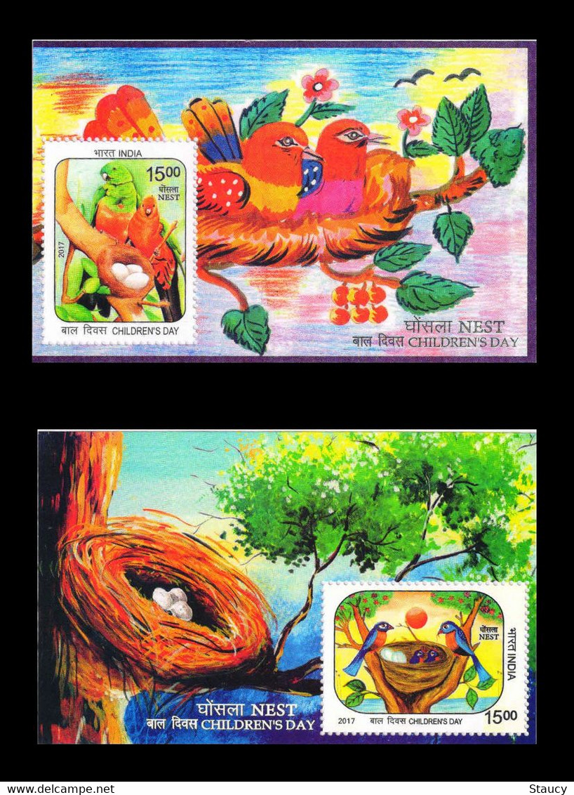 INDIA 2017 Children Day, Parrot & Bulbul, Bird Nest Set Of 2 MS MINIATURE SHEET MNH P.O Fresh & Fine - Sonstige & Ohne Zuordnung