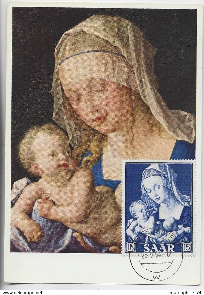 SAAR 15FR BLEU KARTE MAXIMUM ALBRECHT DURER SARREBRUCKEN 23.9.1954 - Cartes-maximum