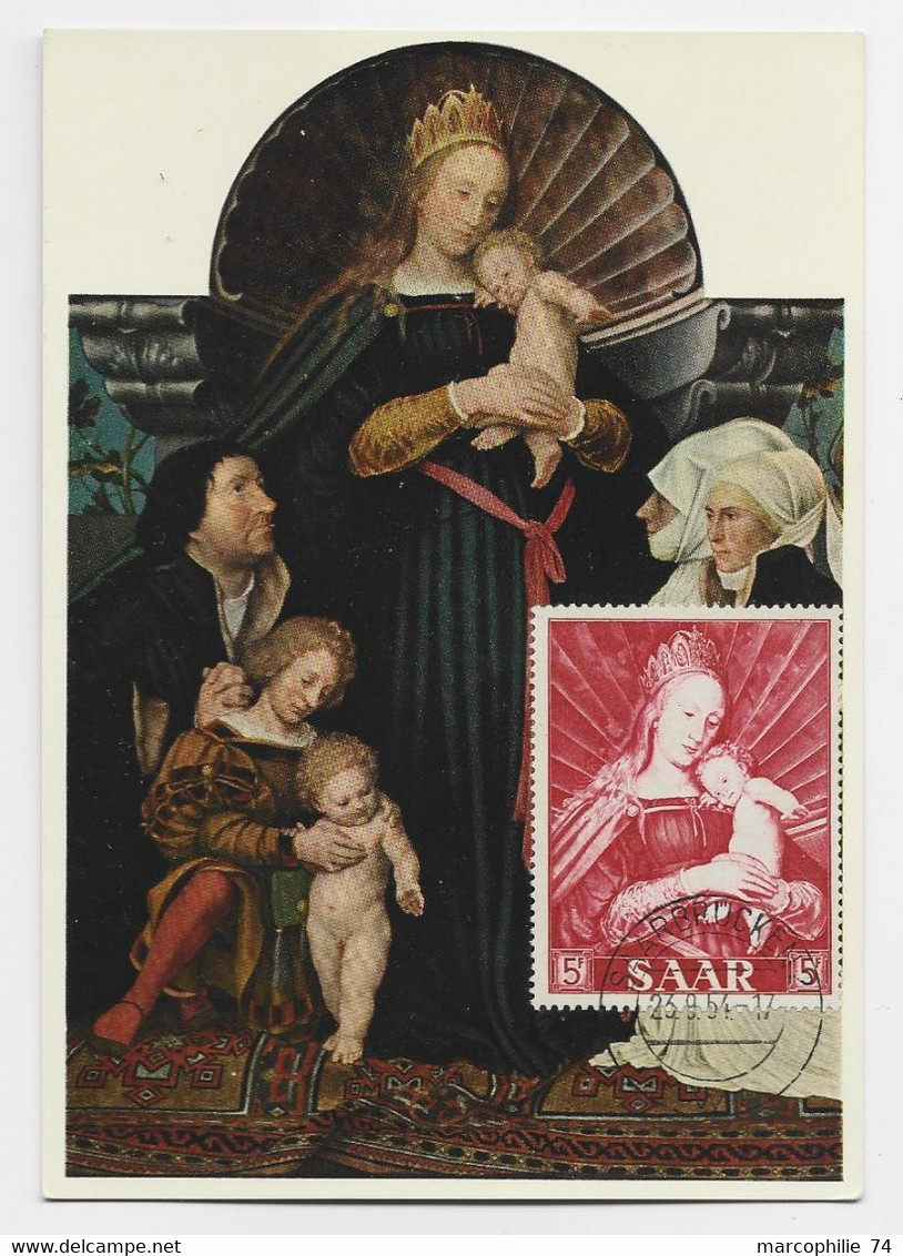 SAAR 5FR ROUGE KARTE MAXIMUM SARREBRUCKEN 23.9.1954 HOLBEIN MADONNA - Maximum Cards