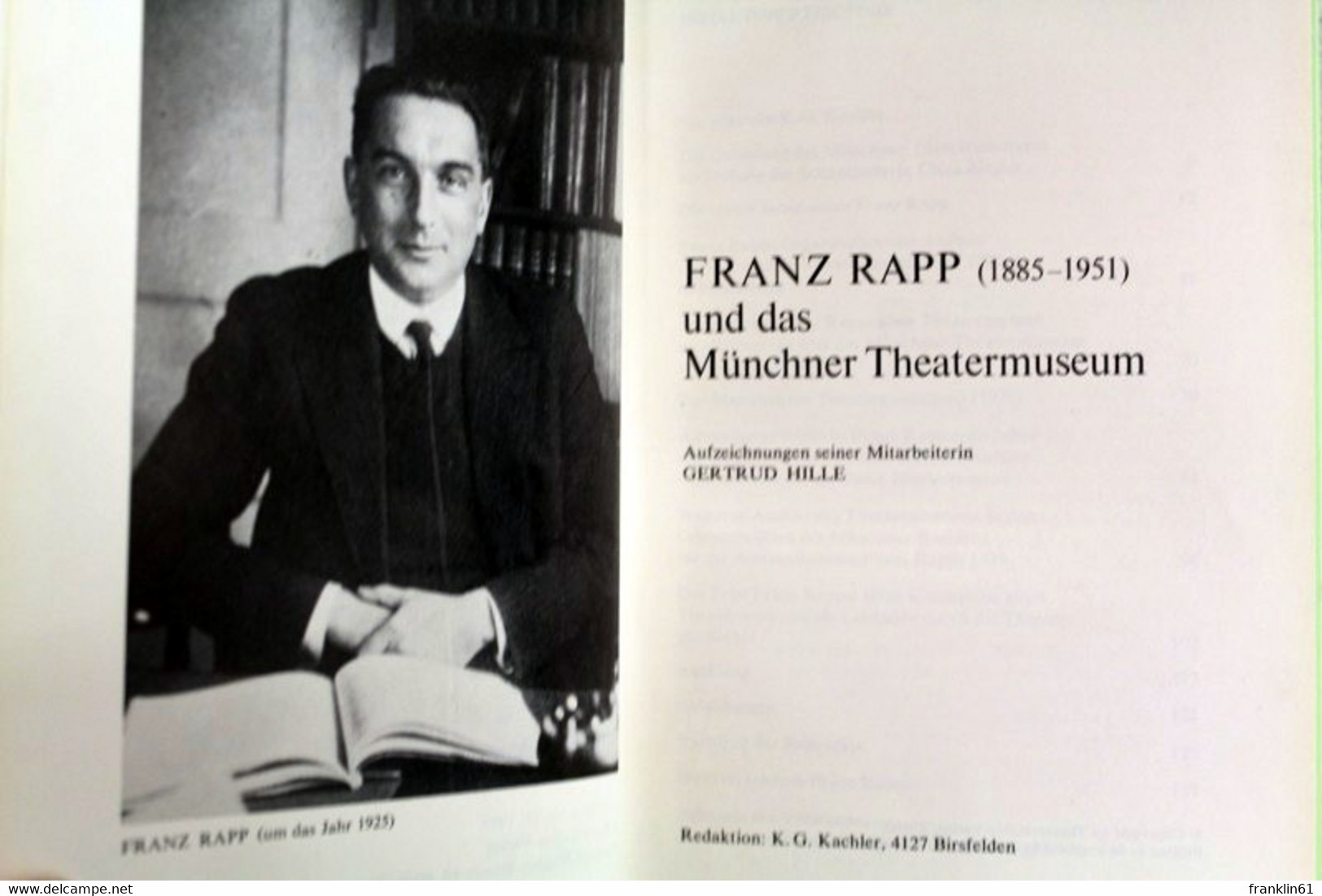 Franz Rapp (1885-1951)  Und Das Münchner Theatermuseum.  Aufzeichnungen Seiner Mitarbeiterin Gertrud Hille - Theatre & Dance