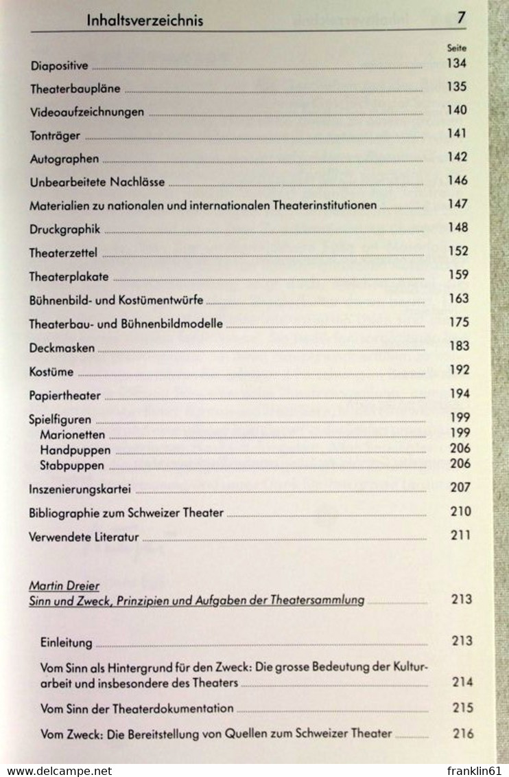 Schweizerische Theatersammlung 1927 - 1985. - Teatro E Danza