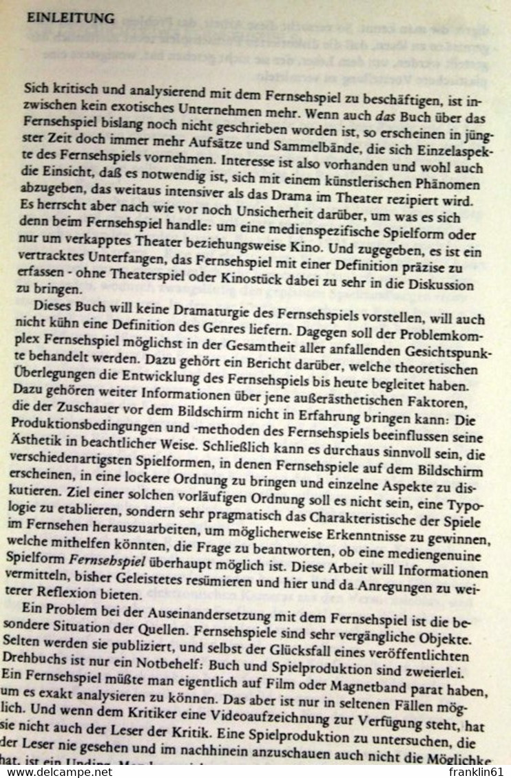 Das Deutsche Fernsehspiel : Ein Systematischer Überblick. - Teatro E Danza