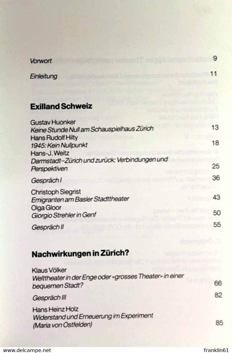Ausgangspunkt Schweiz - Nachwirkungen Des Exiltheaters. - Theater & Tanz