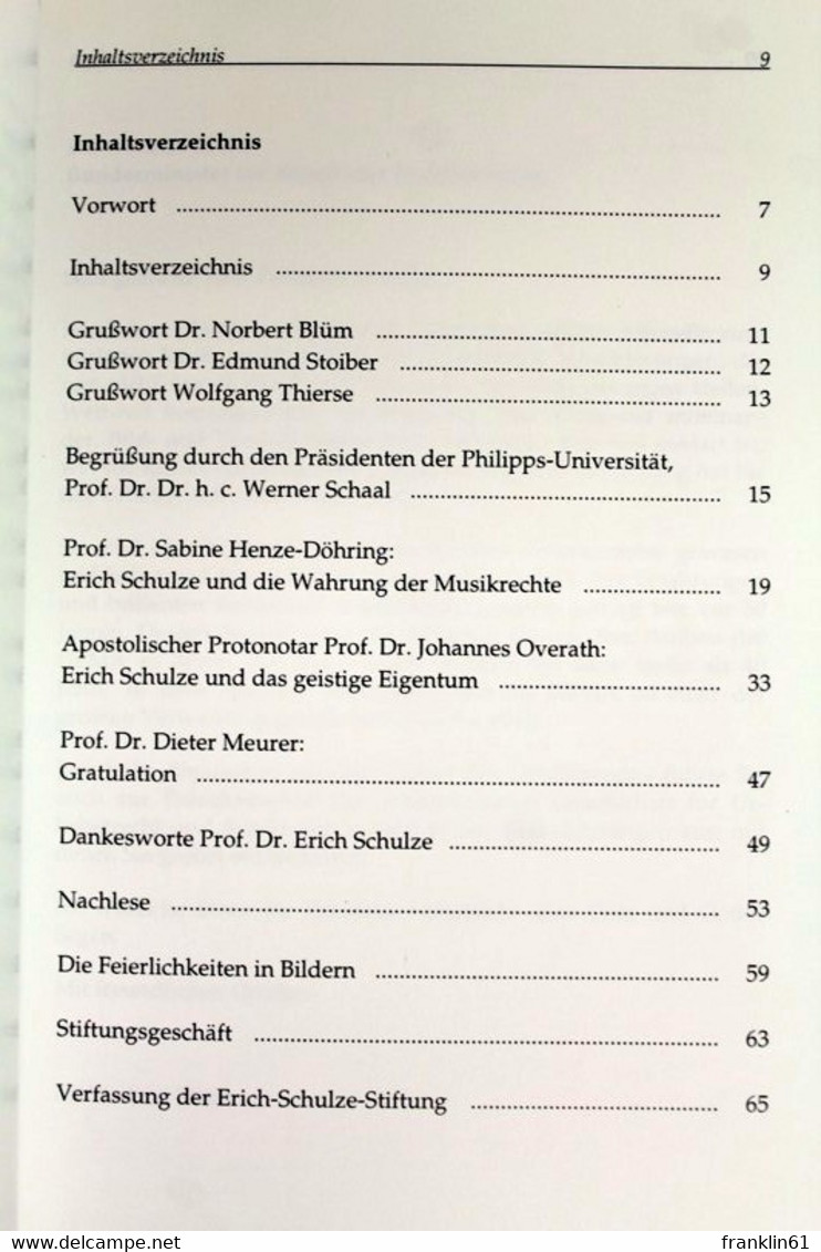 Festgabe Zum 85.Geburtstag Von Erich Schulze. Ehrenpräsident Der GEMA. - Musica