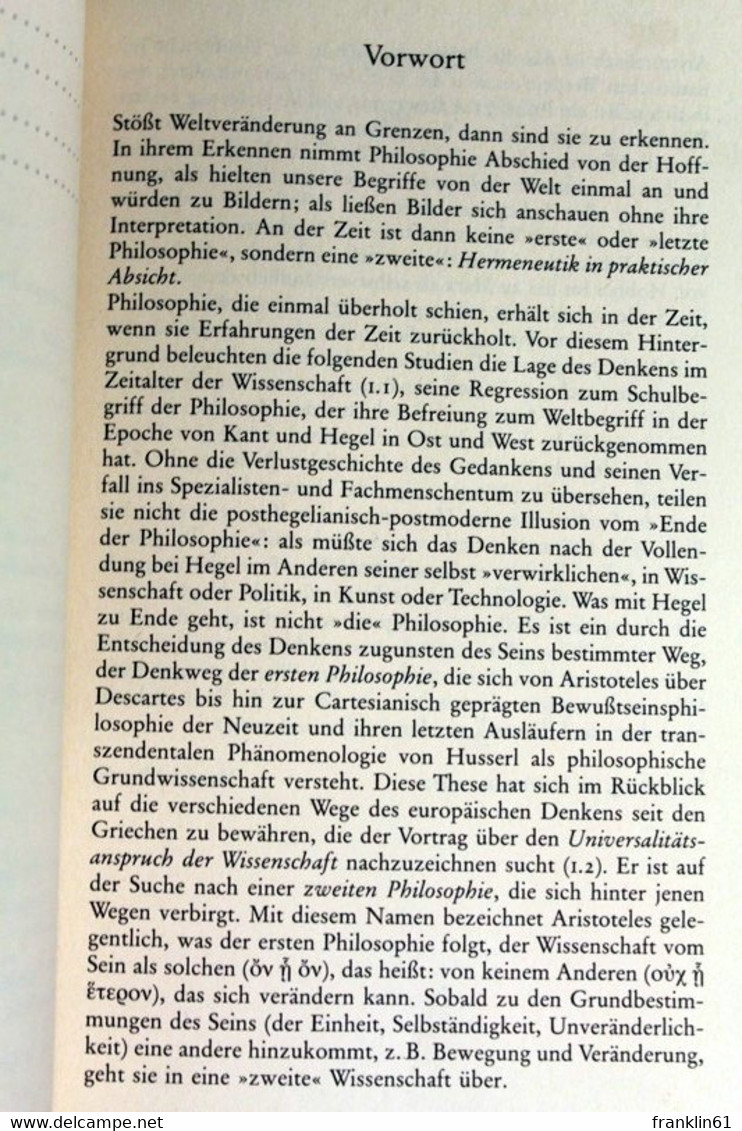 Für Eine Zweite Philosophie : Vorträge Und Abhandlungen - Philosophie