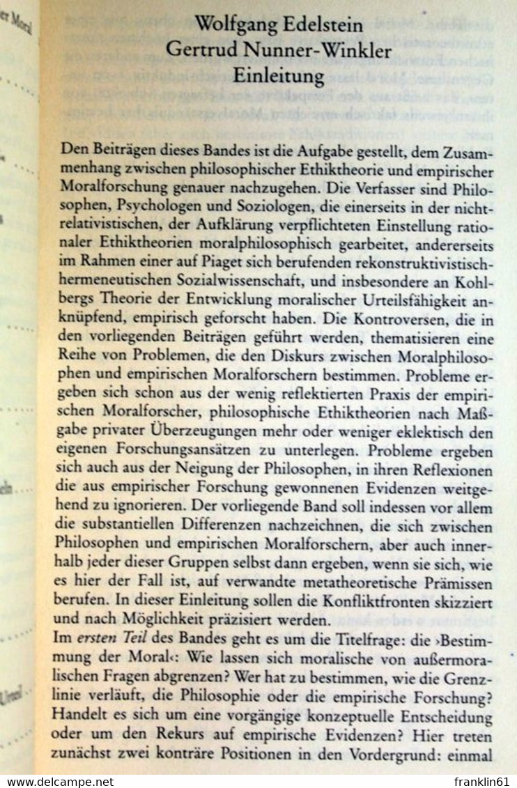 Zur Bestimmung Der Moral. Philosophische Und Sozialwissenschaftliche Beiträge Zur Moralforschung. - Philosophie