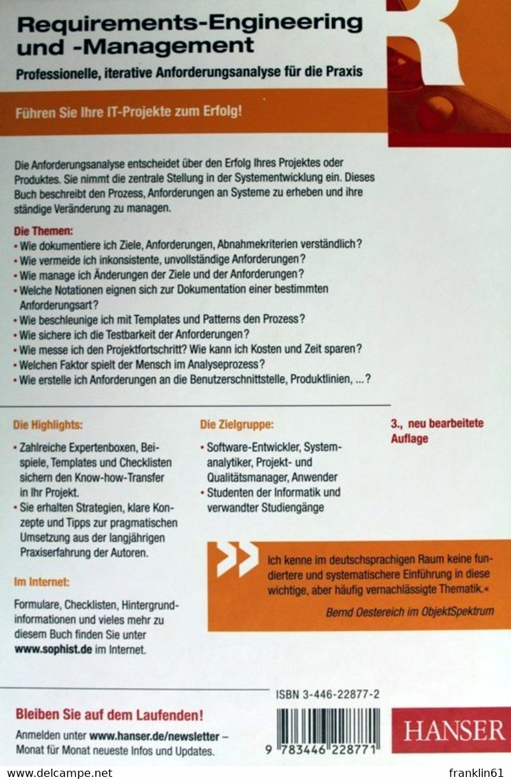 Requirements-Engineering Und -Management. Professionelle, Iterative Anforderungsanalyse Für Die Praxis. - Technical