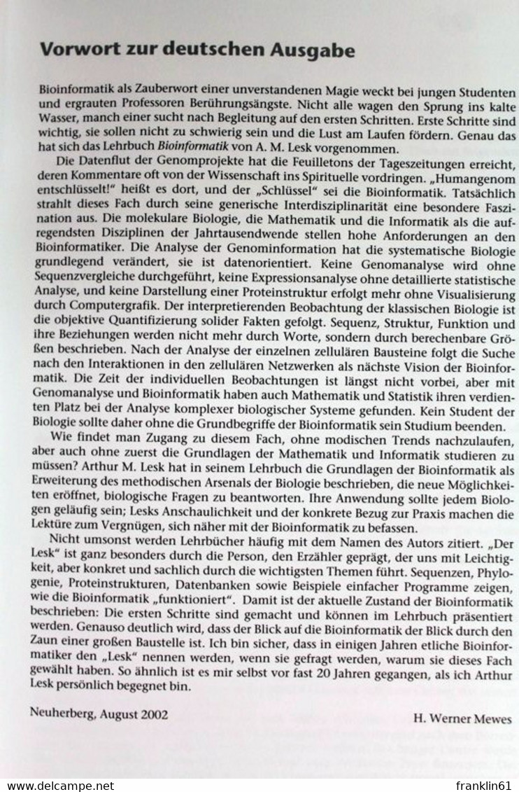 Bioinformatik. Eine Einführung. - Técnico