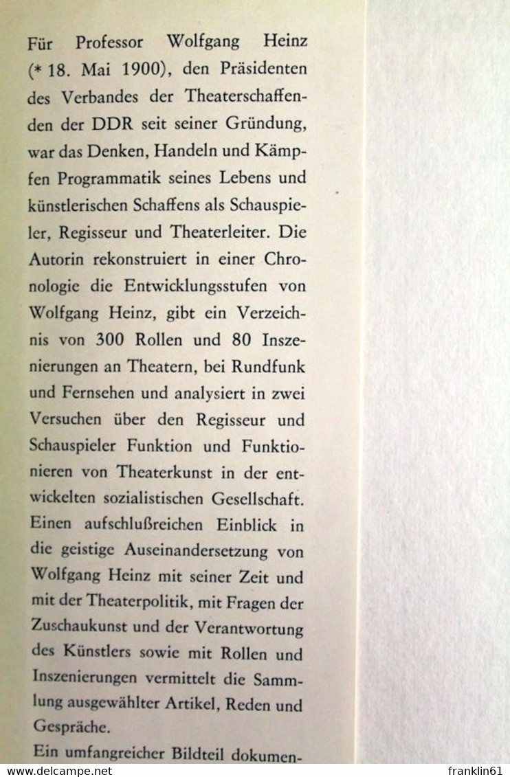 Wolfgang Heinz. Denken, Handeln, Kämpfen. - Theater & Tanz