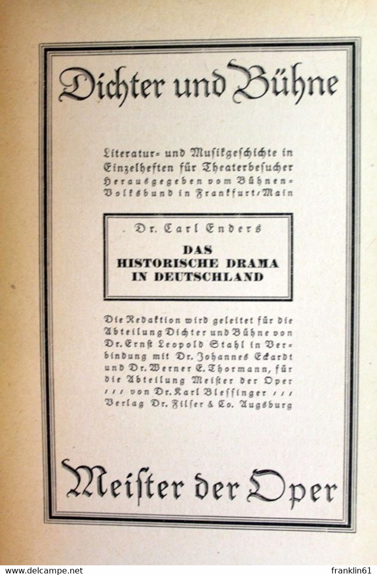 Das Historische Drama In Deutschland. - Théâtre & Danse