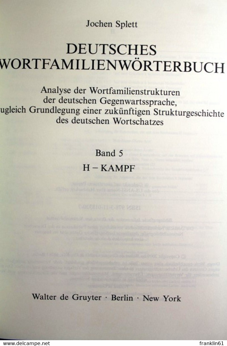 Deutsches Wortfamilienwörterbuch; Band 5, H -Kampf - Lessico