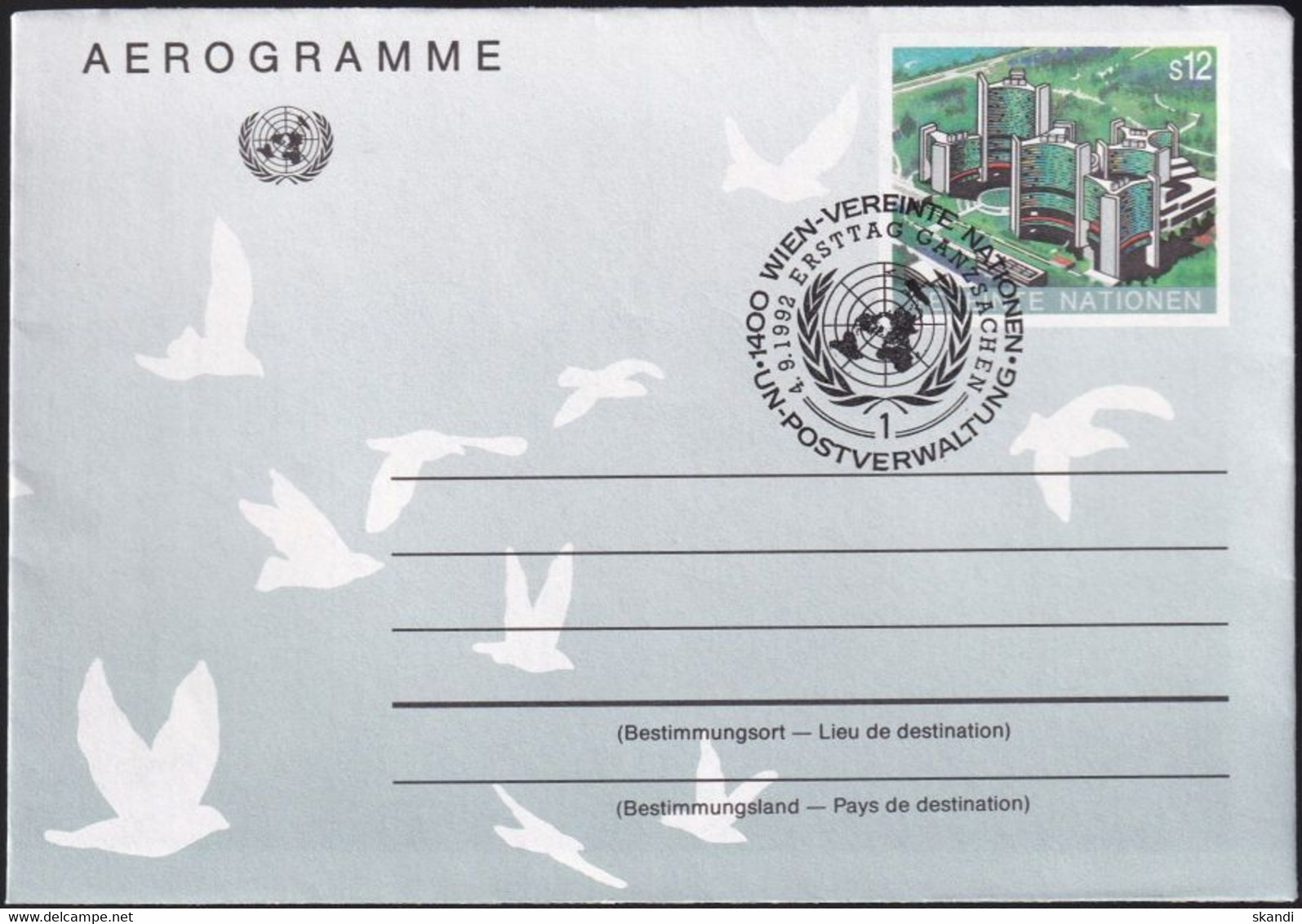 UNO WIEN 1992 Mi-Nr. LF 5 Ganzsache Luftpostfaltbrief Gestempelt EST - Lettres & Documents