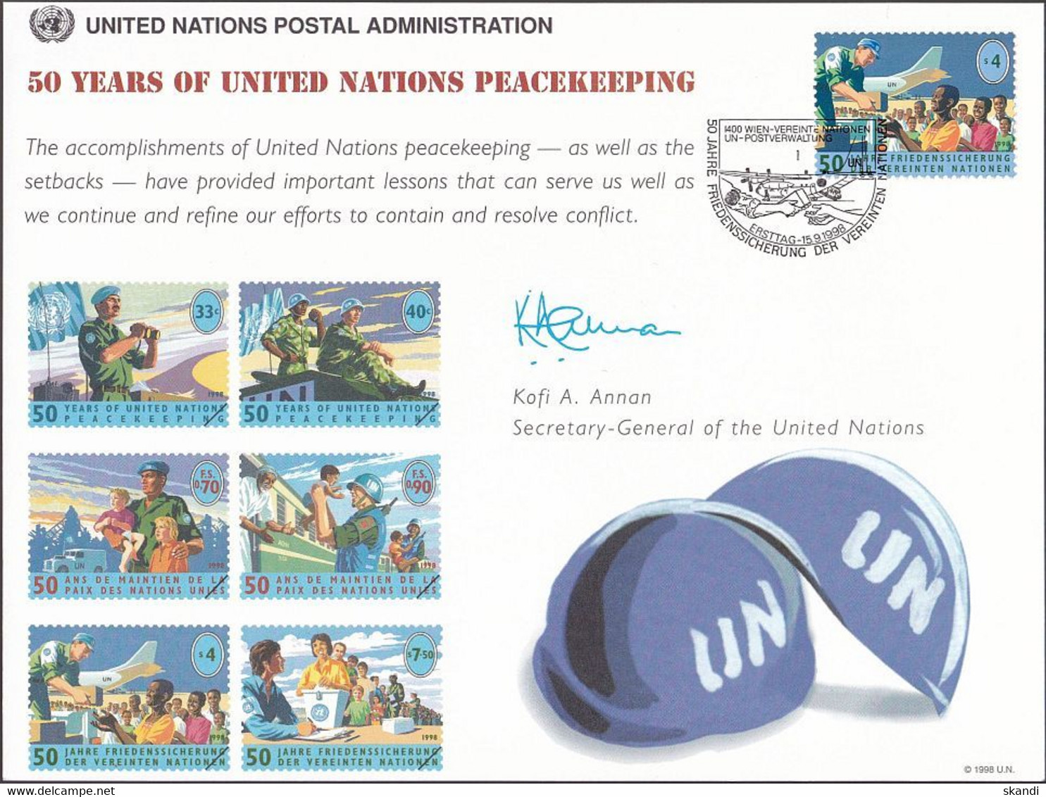 UNO WIEN 1998 Mi-Nr. 52 Erinnerungskarte - Souvenir Card - Briefe U. Dokumente