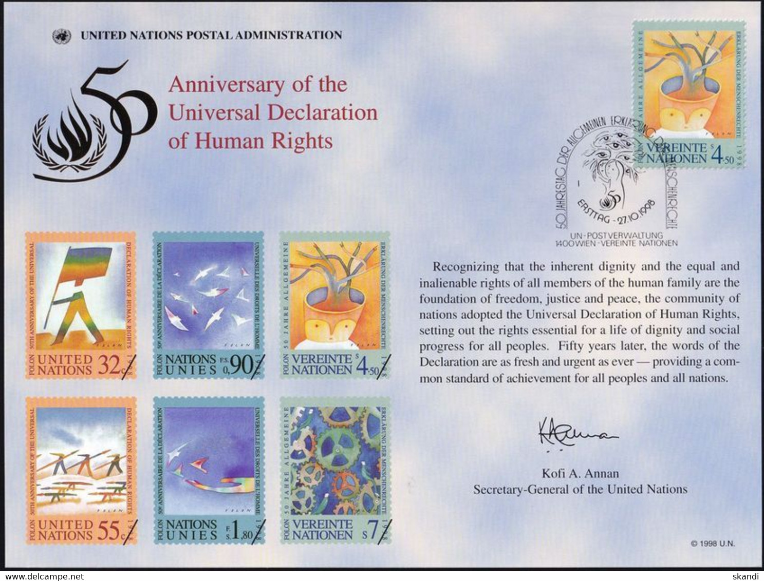 UNO WIEN 1998 Mi-Nr. 53 Erinnerungskarte - Souvenir Card - Covers & Documents