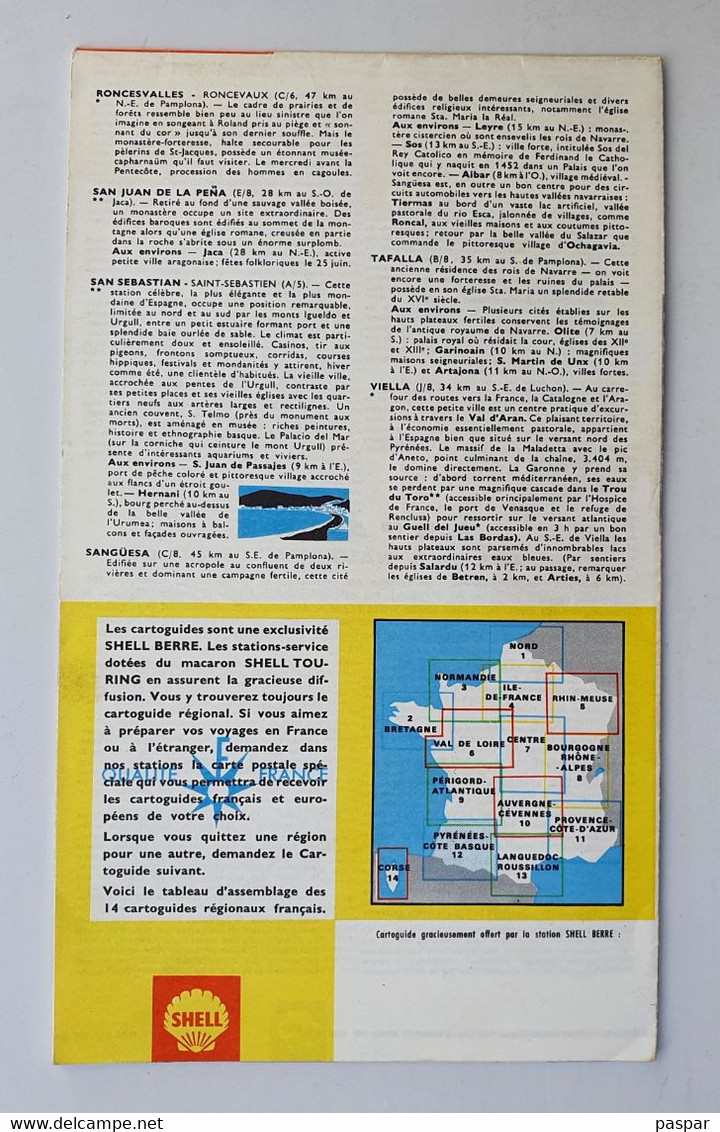 Cartoguide SHELL BERRE-FRANCE Pyrénées Côte Basque 1965/1966 (n°12) - Cartes Routières