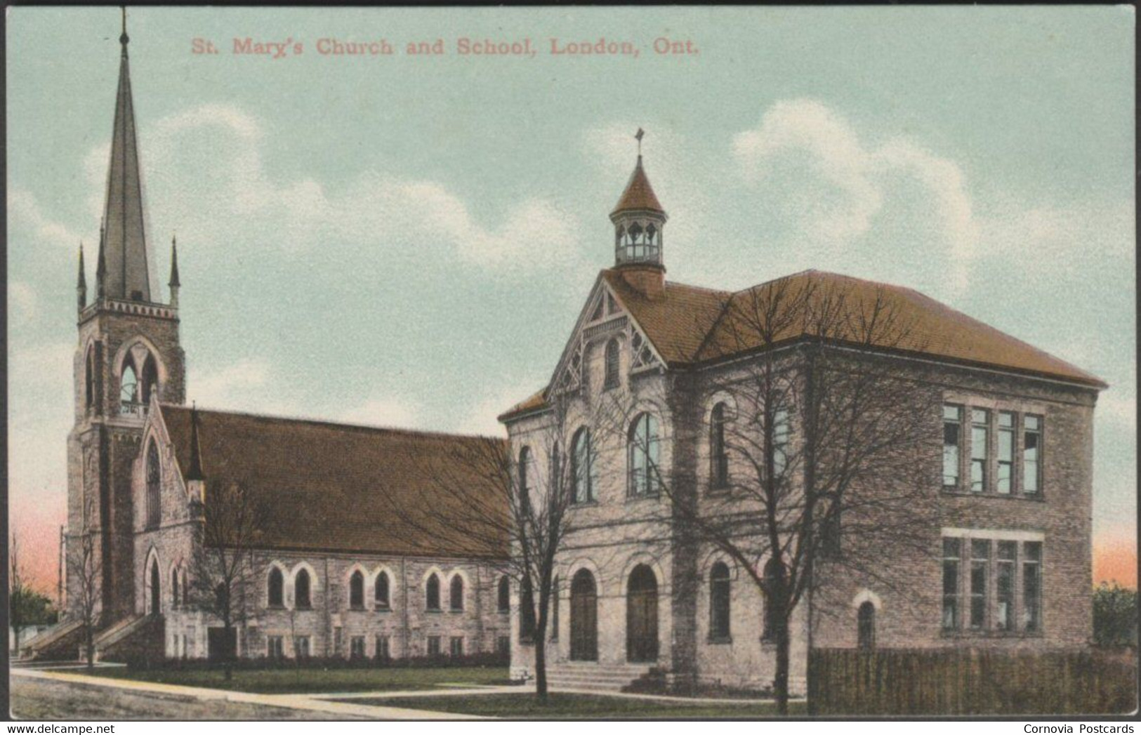 St Mary's Church And School, London, Ontario, C.1905-10 - Red Star News Co Postcard - London