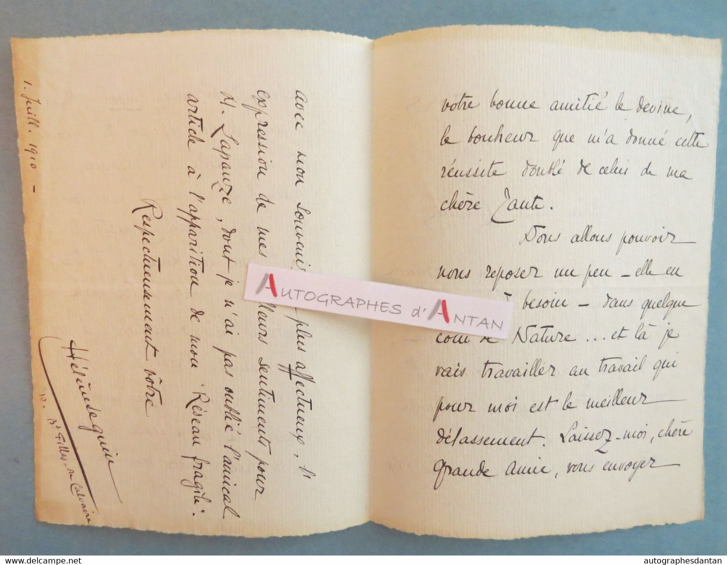 ● L.A.S 1910 Hélène SEGUIN Poétesse à Mme Lapauze Académie Française Prix Archon Desperouses Lettre Autographe LAS Poète - Writers