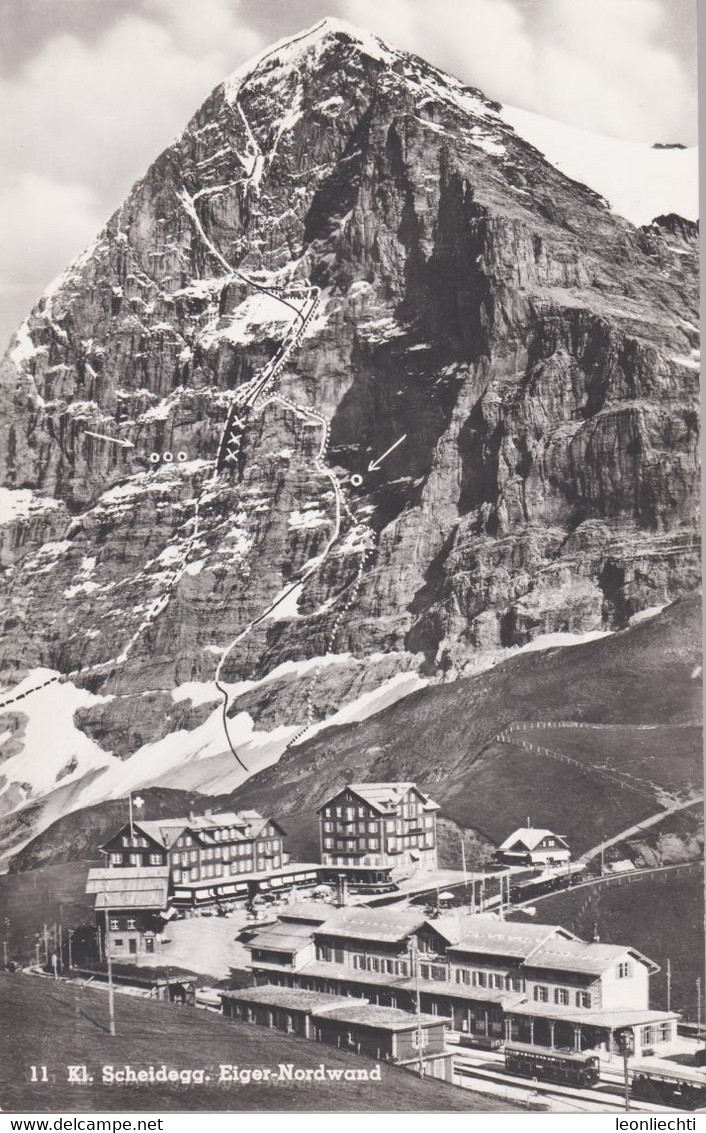 AK:  Kleine Scheidegg, Eiger Nordwand, Einstiegsroute 1935 U. 1958 + 1959, Unglückstelle, Station Eigerwand, Stollen - Klimmen