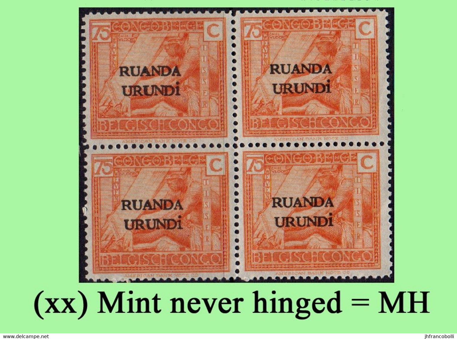 1924 ** RUANDA-URUNDI = RU 057 MNH VLOORS -1- WEAVING ( BLOCK X 4 STAMPS WITH ORIGINAL GUM ) - Ongebruikt