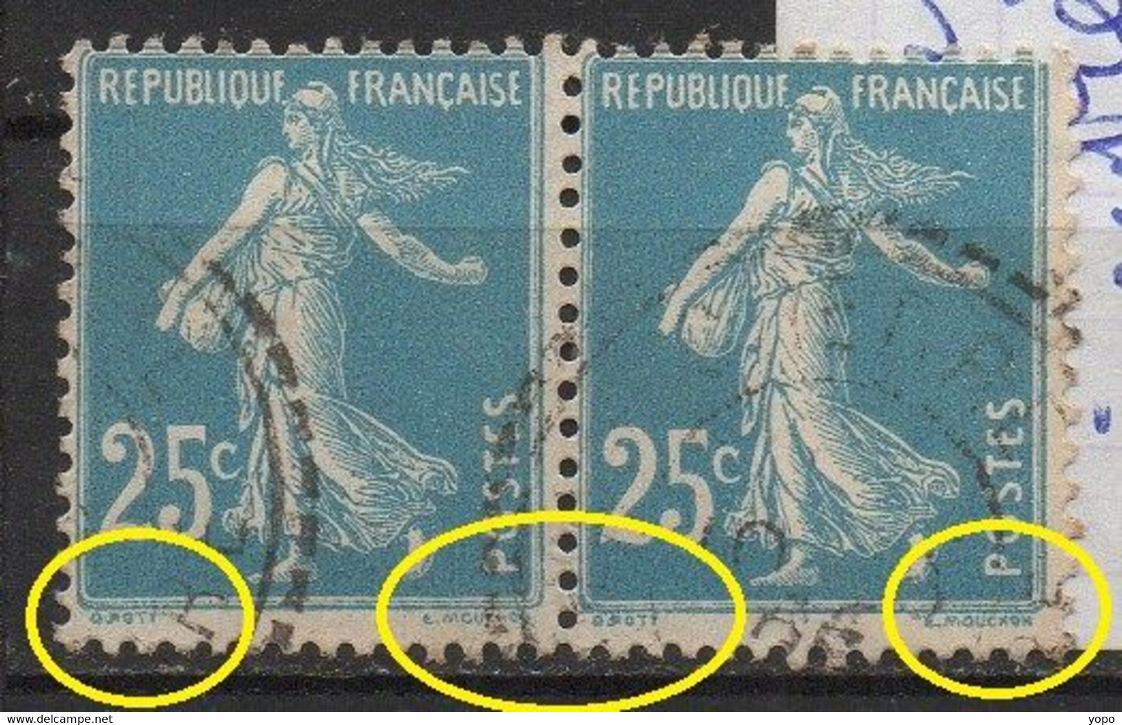 2 Timbres Type SEMEUSE CAMEE N° 140 Avec Défaut De Centrage - Used Stamps