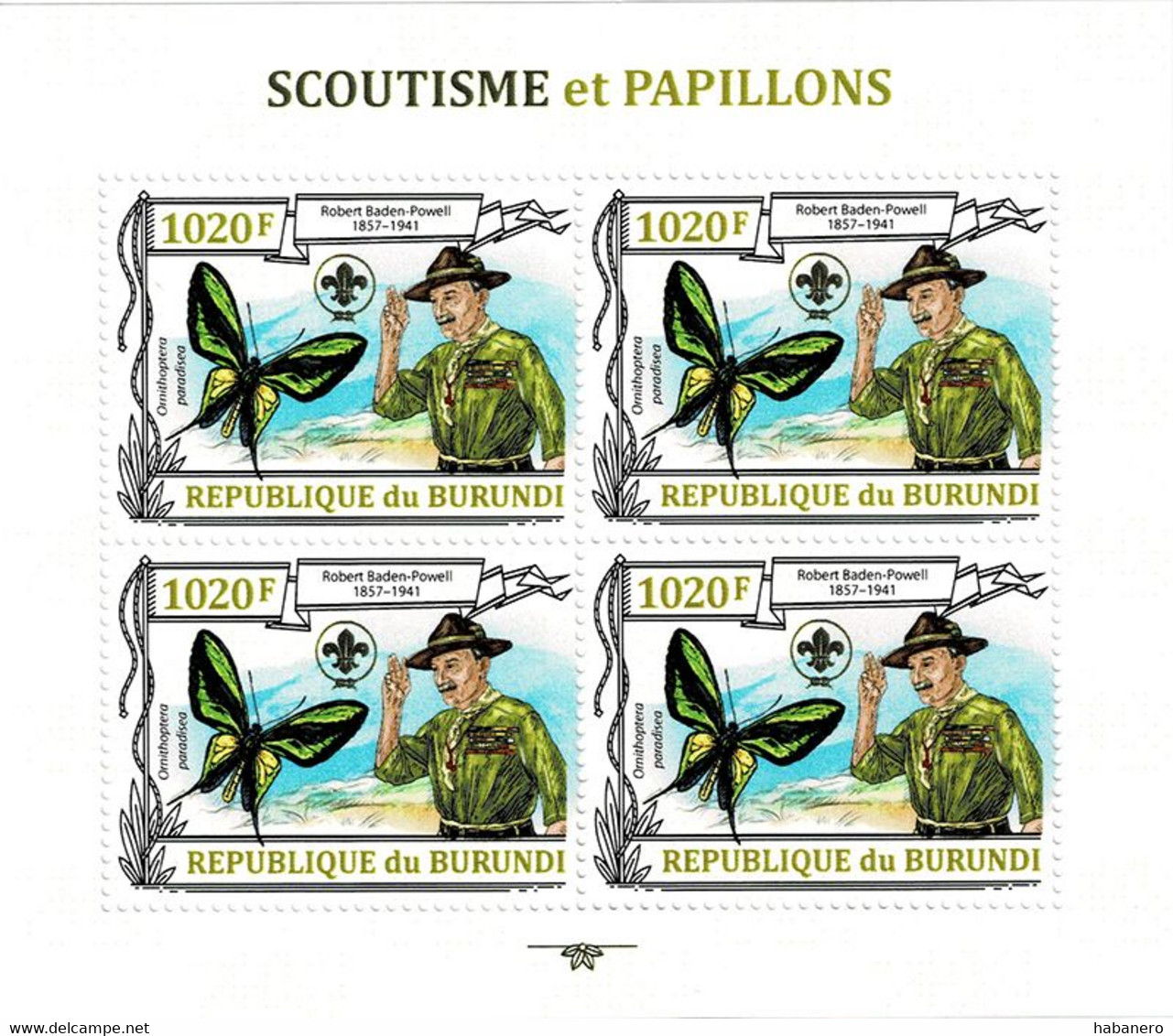 BURUNDI 2013 Mi 3153A PARADISE BIRDWING BUTTERFLY & SCOUTING MINT MINIATURE SHEET ** - Blokken & Velletjes