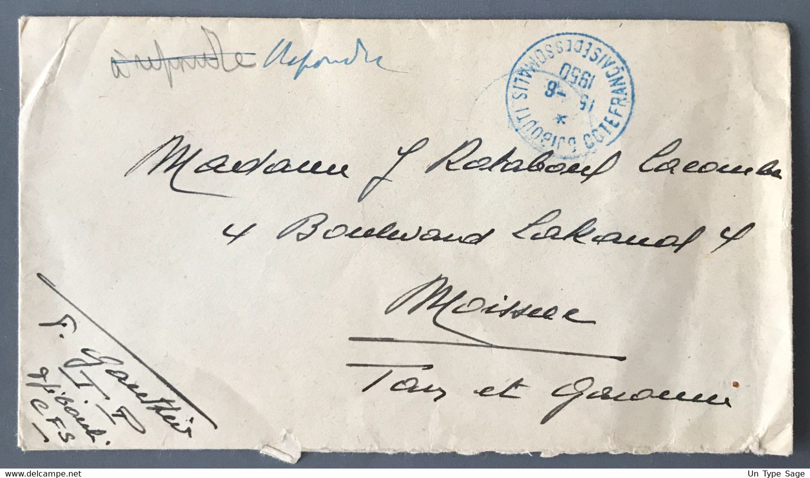 Côte Française Des Somalis, Divers (timbres Au Verso) Sur Enveloppe De DJIBOUTI 15.6.1950 - (W1338) - Briefe U. Dokumente