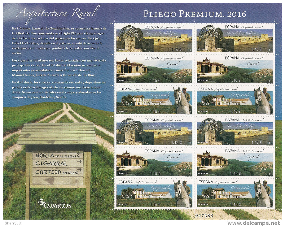 2016-ED. 5086 A 5088 EN PLIEGO PREMIUM- Arquitectura Rural. La Noria, El Cortijo Andaluz Y El Cigarral -NUEVO- - Full Sheets