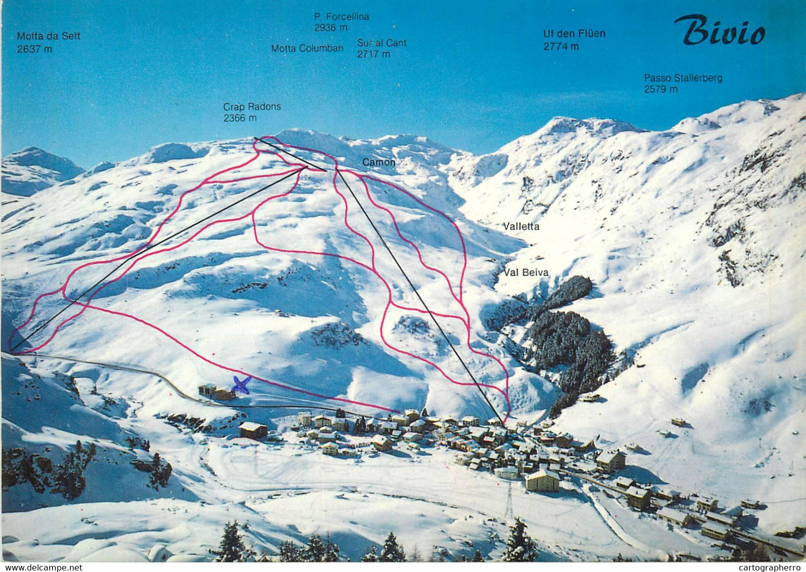 Postcard Switzerland Bivio Graubunden Am Julierpass Mit Skigebiet Cuolms Winter Scenery - Bivio