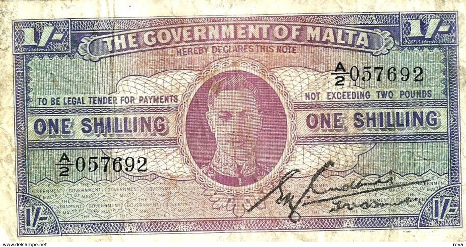 MALTA BRITISH 1 SHILLING PURPLE MAN KGVI HEAD FRONT UNIFACE ND(1943) P16 F READ DESCRIPTION !! - Malte